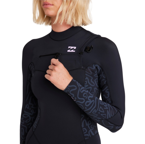 2026 Billabong Womens Synergy Natural 3/2mm Chest Zip Wetsuit 24BW191510 - Black Fade